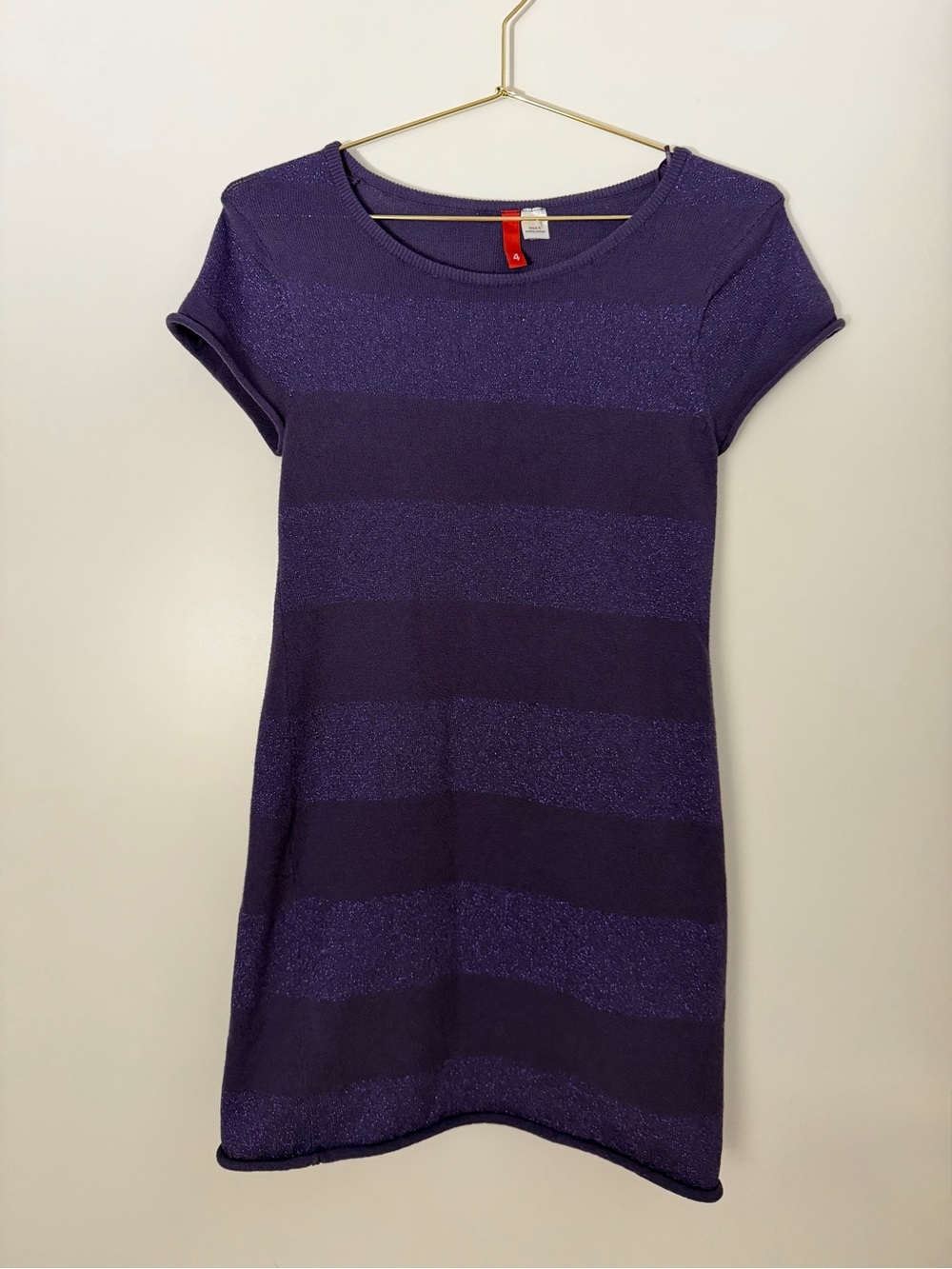 H&M Divided Purple Shimmer Stripe Short Sleeve Knit Dress
